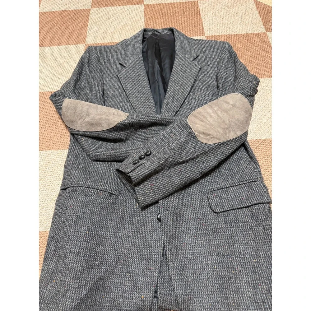 Stafford Mens Grey Tweed Wool Blazer Sport Coat Elbow Patches Vintage 43R